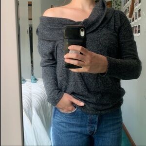 Express Dark Gray Cowl Neck/ Off the Shoulder Sweater